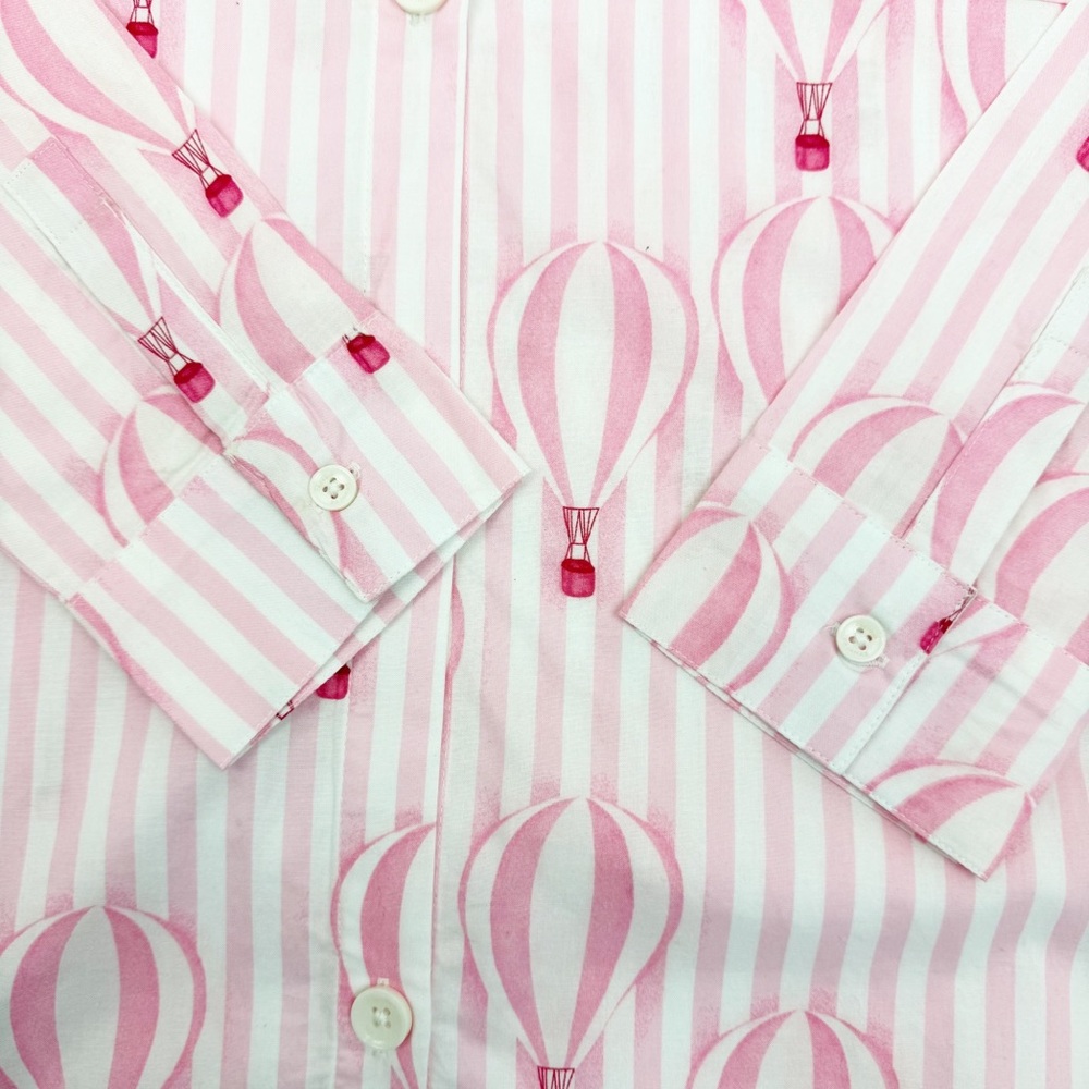 BedHead Pajamas PJ’s Ballon Ride Cotton Poplin Sleep Shirt Dress Pink White - Picture 9 of 16